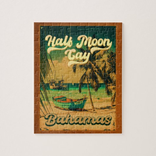Half Moon Cay Bahamas Retro Sunset Vacation 60er Puzzle (Vertikal)