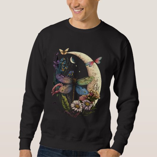 Half Moon Dragonfly Insect Hippie Colorful Flowers Sweatshirt (Vorderseite)