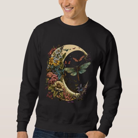 Half Moon Dragonfly Insect Hippie Colorful Flowers Sweatshirt (Vorderseite)