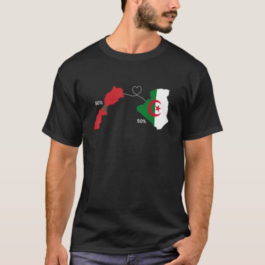 Half Morocco Half Algeria Heart Flag Map Moroccan  T-Shirt (Vorderseite)