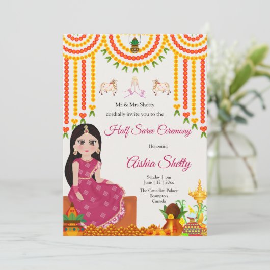 Half Saree Einladung Half Sari einladen (Stehend Vorderseite)