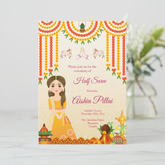 Half Saree Einladung Half sari Einladung (Stehend Vorderseite)