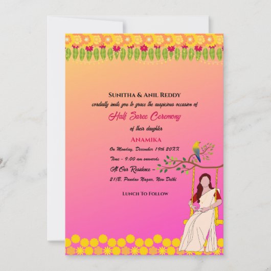 Half Saree Ritu Kala Samskara Einladung (Vorderseite)