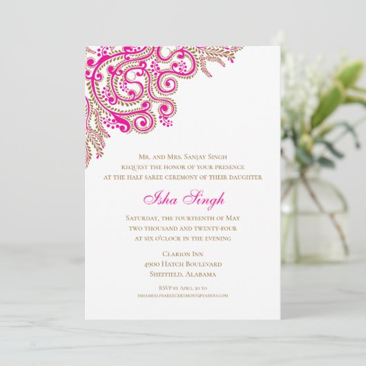 Half-Saree-Zeremonie Einladung (Stehend Vorderseite)