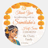 Half Saree Zeremonie niedliche indische Girl Gunst Runder Aufkleber (Vorderseite)