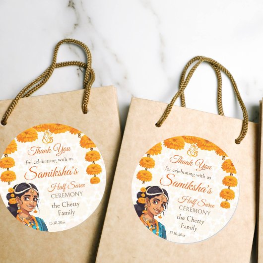 Half Saree Zeremonie niedliche indische Girl Gunst Runder Aufkleber