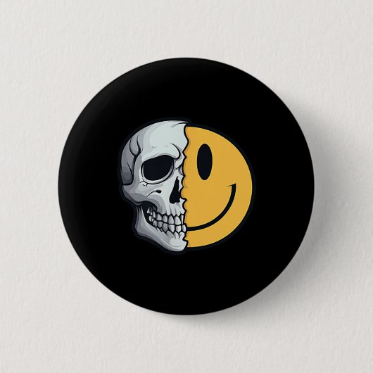 Half Skull Smile Face Rave Skeleton 70er 80er 90s Button (Vorderseite)