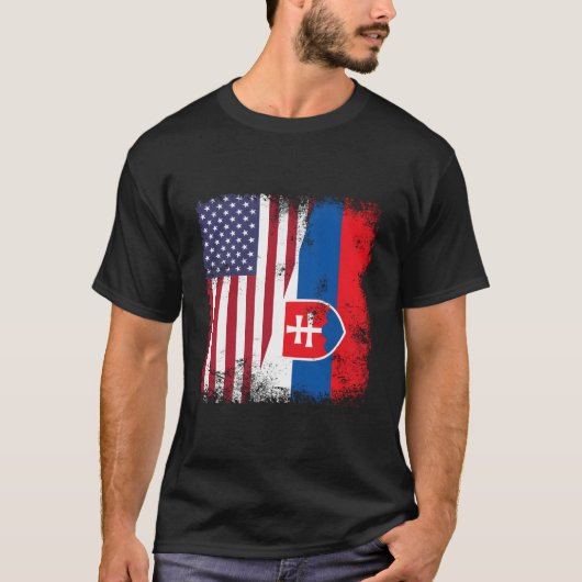 Half Slovak Slovakian Flag- Slovakia Usa T-Shirt (Vorderseite)