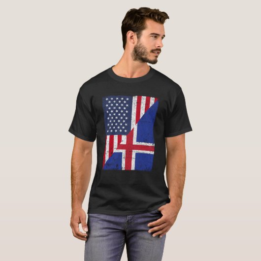 Half USA Flag Half Iceland Flag American Icelandic T-Shirt (Vorne ganz)