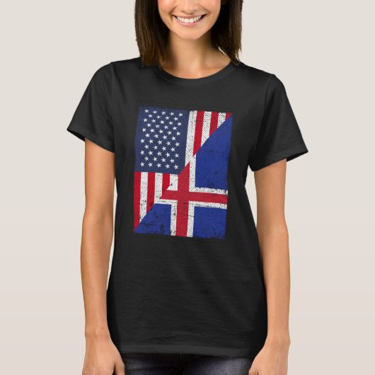 Half USA Flag Half Iceland Flag American Icelandic T-Shirt (Vorderseite)