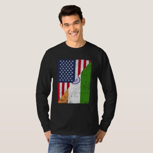 Half USA Flag Half India Flag American Indian T-Shirt (Vorne ganz)