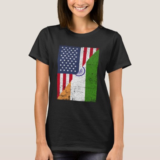Half USA Flag Half India Flag American Indian T-Shirt (Vorderseite)