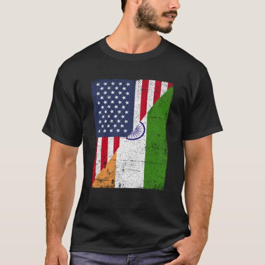 Half USA Flag Half India Flag American Indian T-Shirt (Vorderseite)