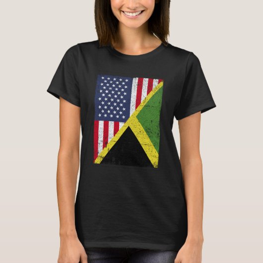 Half USA Flag Half Jamaica Flag American Jamaican T-Shirt (Vorderseite)