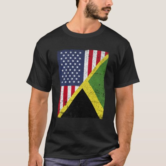 Half USA Flag Half Jamaica Flag American Jamaican T-Shirt (Vorderseite)