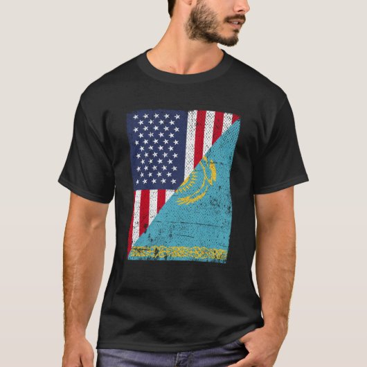 Half USA Flag Half Kazakhstan Flag American Kasach T-Shirt (Vorderseite)