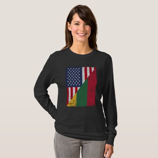 Half USA Flag Half Lithuania Flag American Lithuan T-Shirt (Vorne ganz)