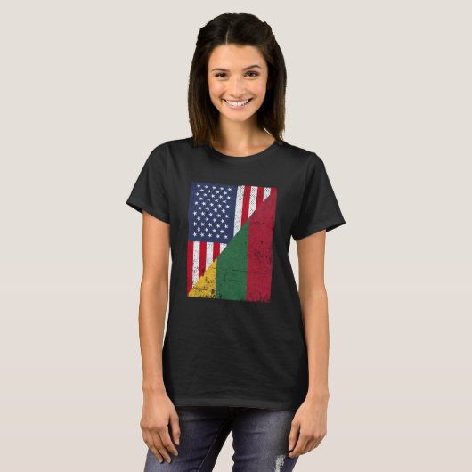 Half USA Flag Half Lithuania Flag American Lithuan T-Shirt (Vorne ganz)