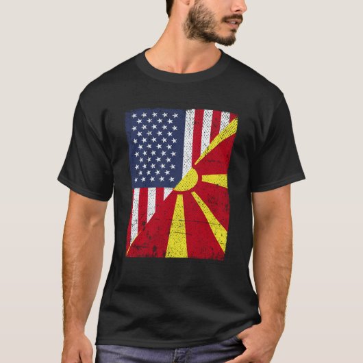 Half USA Flag Half Macedonia Flag American Macedon T-Shirt (Vorderseite)
