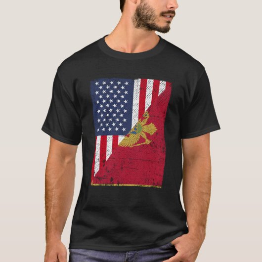 Half USA Flag Half Montenegro Flag American Monten T-Shirt (Vorderseite)