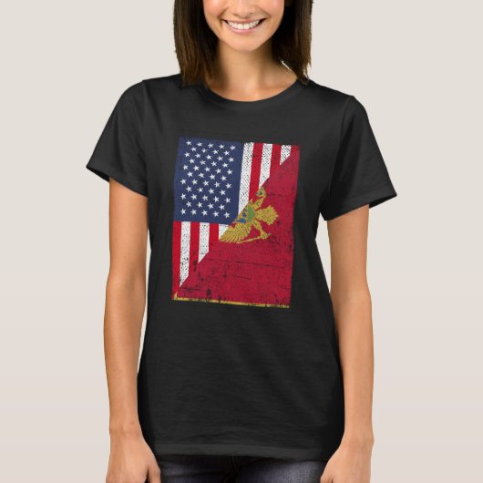 Half USA Flag Half Montenegro Flag American Monten T-Shirt (Vorderseite)