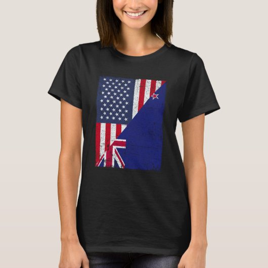 Half USA Flag Half New Zealand Flag American New Z T-Shirt (Vorderseite)