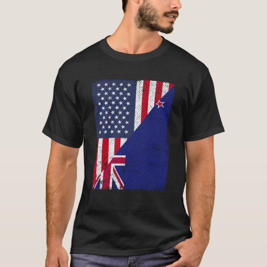 Half USA Flag Half New Zealand Flag American New Z T-Shirt (Vorderseite)