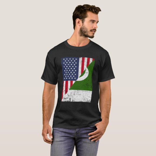 Half USA Flag Half Pakistan Flag American Pakistan T-Shirt (Vorne ganz)