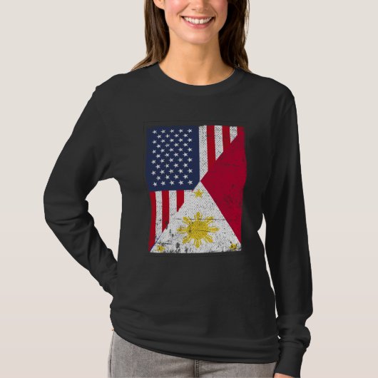 Half USA Flag Half Philippines Flag American Filip T-Shirt (Vorderseite)
