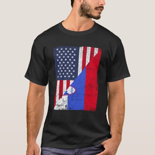 Half USA Flag Half Slovenia Flag American Slovenia T-Shirt (Vorderseite)