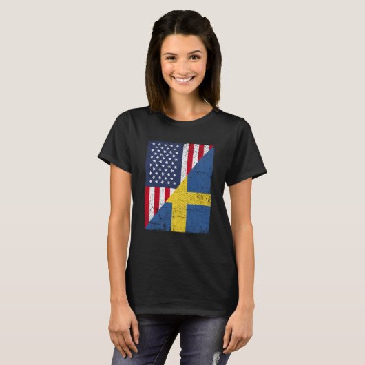Half USA Flag Half Sweden Flag American Swedish T-Shirt (Vorne ganz)