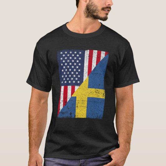Half USA Flag Half Sweden Flag American Swedish T-Shirt (Vorderseite)