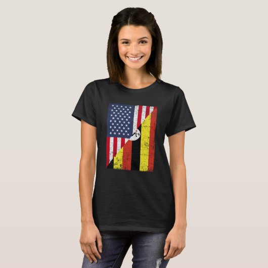 Half USA Flag Half Uganda Flag American Ugandan T-Shirt (Vorne ganz)