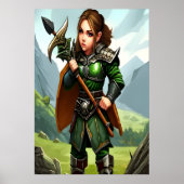 Halfling-Kriegerin | AI Art Poster (Vorne)
