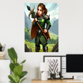 Halfling-Kriegerin | AI Art Poster (Heimbüro)