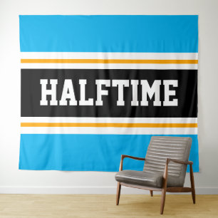 HALFTIME Athletic Bright Sky Blue Black Stripes Wandteppich