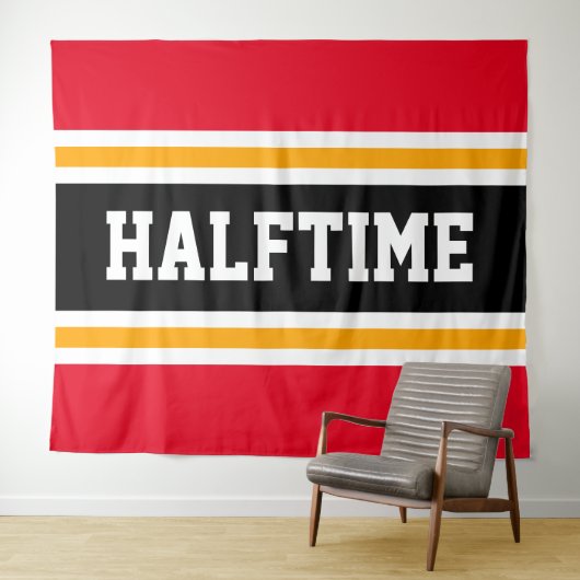 HALFTIME Fett Sporty Bright Red Black Stripes Wandteppich (Beispiel (Horizontal))