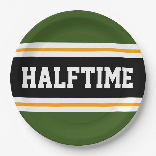 HALFTIME Forest Green Schwarz-weiß Gelbe Streifen Pappteller (Vorderseite)