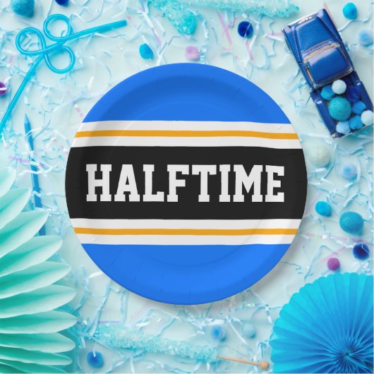 HALFTIME Hellblau Schwarz-weiß Gelbe Streifen Pappteller (Party)