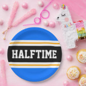 HALFTIME Hellblau Schwarz-weiß Gelbe Streifen Pappteller (Party)