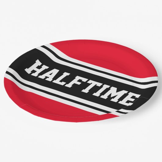 HALFTIME Helle Red Schwarz-weiß Football Strips Pappteller (Schrägansicht)