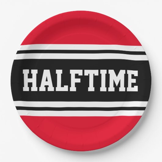 HALFTIME Helle Red Schwarz-weiß Football Strips Pappteller (Vorderseite)
