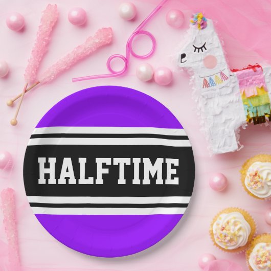 HALFTIME Lila Schwarz-weiße Racing Streifen Pappteller (Party)