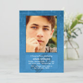 Halftone Blue Foto Einladung (Stehend Vorderseite)