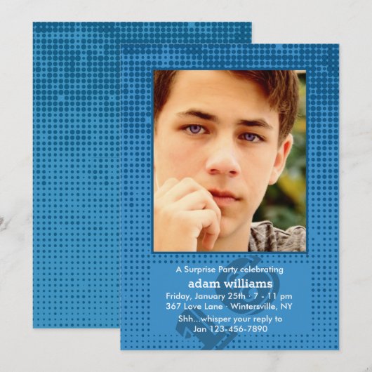 Halftone Blue Foto Einladung (Vorne/Hinten)