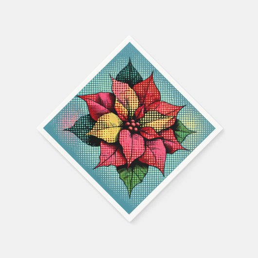 Halftone Dots Pop Art Poinsettia Découpage Napkins Serviette (Ecke)