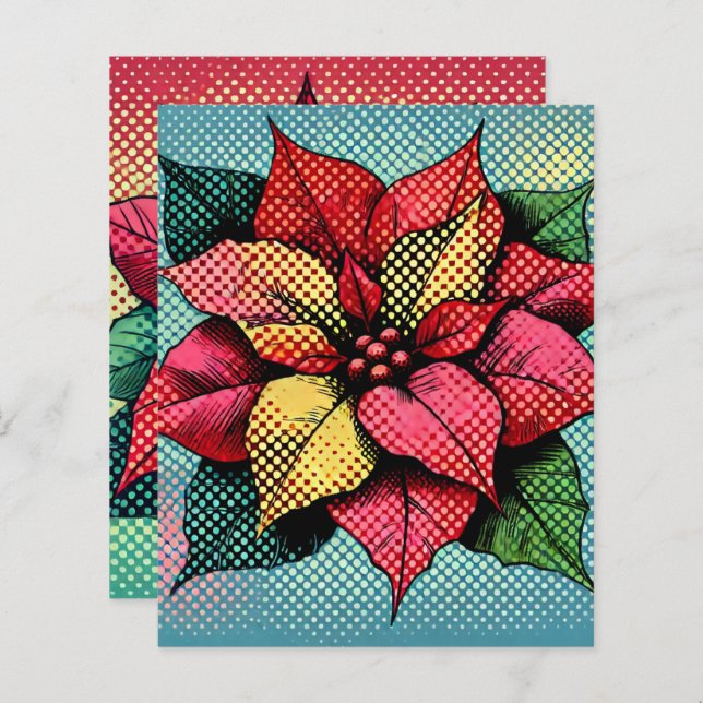 Halftone Dots Pop Art Poinsettia Scrapbook (Vorne/Hinten)