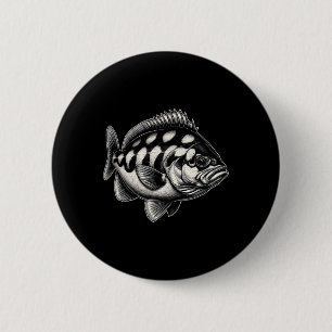 Halibut Fish Graphic Fishing Art Design Button
