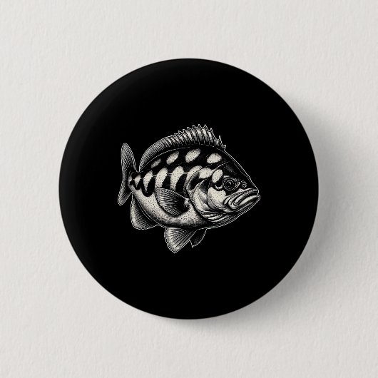 Halibut Fish Graphic Fishing Art Design Button (Vorderseite)