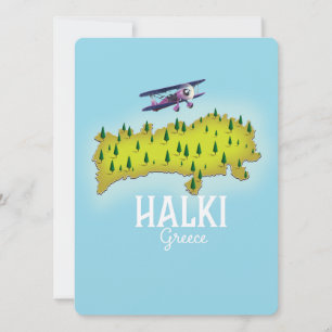 Halki Griechenland Karte Illustrierter Reiseplakat
